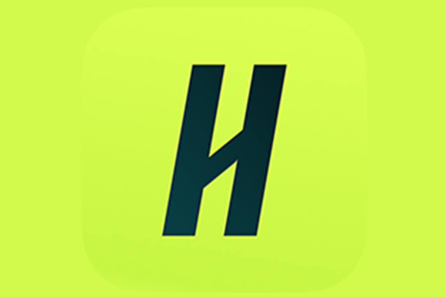 A stylized, italicized black letter "H" centered on a vibrant lime green square background with rounded corners.