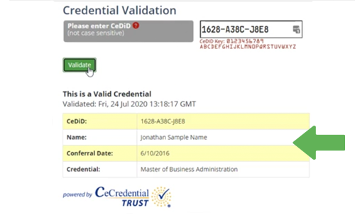 credential validation form step three